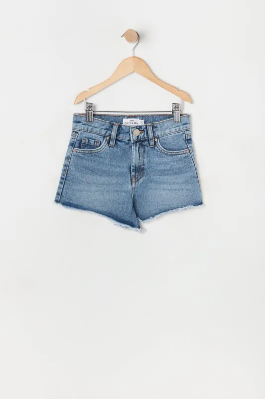 Girls Chelsea High-Rise Vintage Rip Dark Wash Short made by Urban Planet