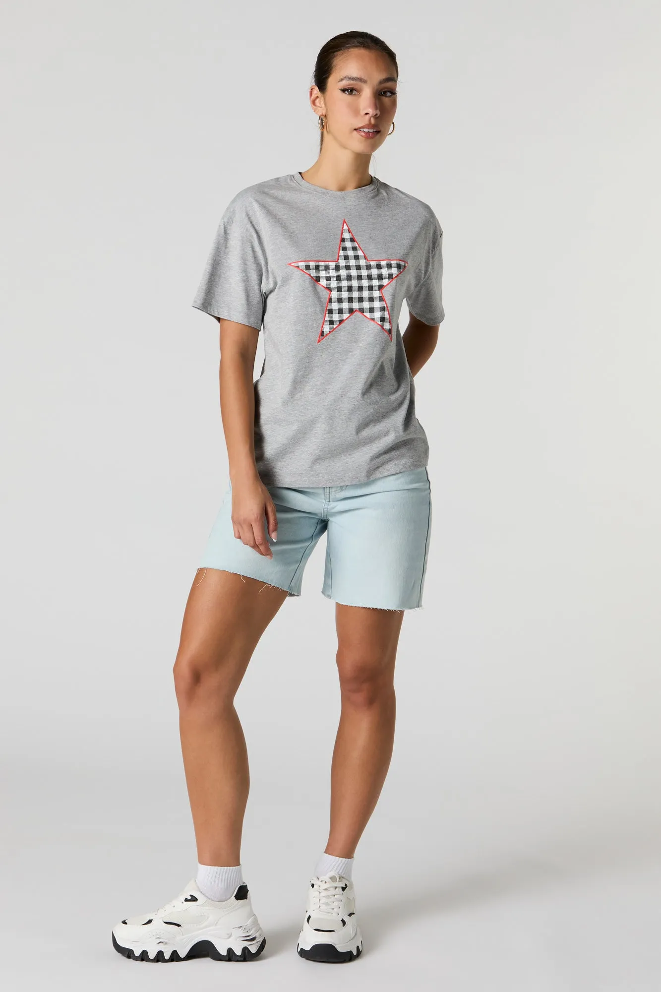 Checkered Star Graphic Boyfriend T-Shirt sold by Urban Planet product image thumbnail 3
