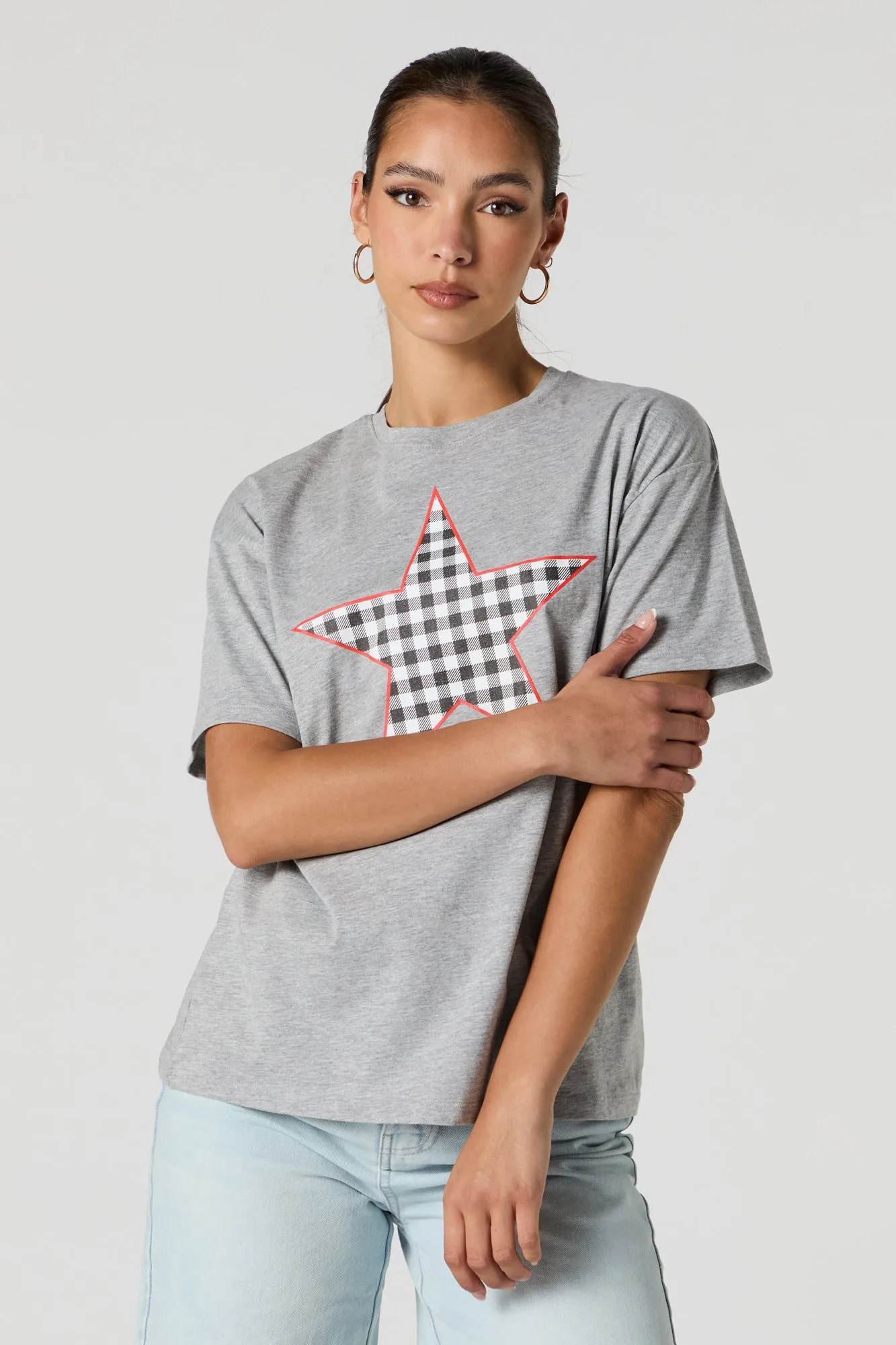 Checkered Star Graphic Boyfriend T-Shirt sold by Urban Planet