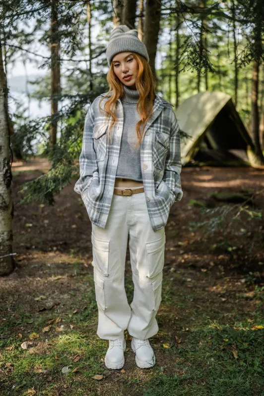 Grey Plaid Shacket sold by Urban Planet