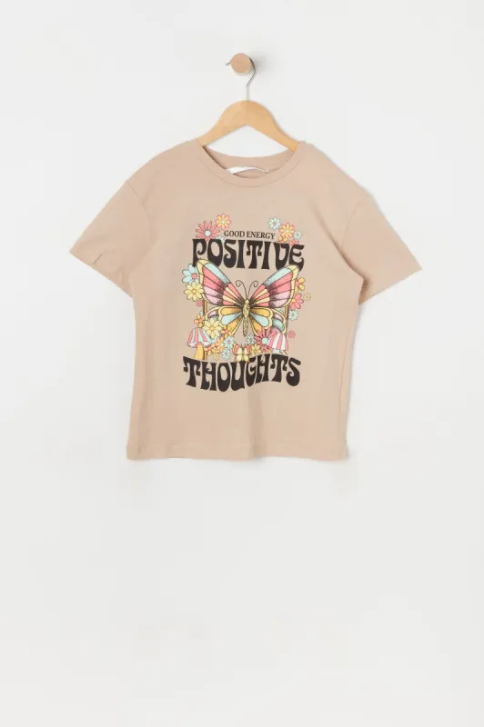Girls Positive Thoughts Graphic Boyfriend T-Shirt sold by Urban Planet