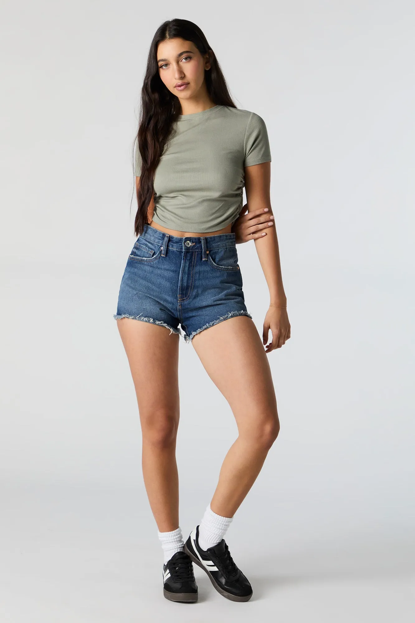 Ribbed Side Cinched Cropped T-Shirt sold by Urban Planet product image thumbnail 3