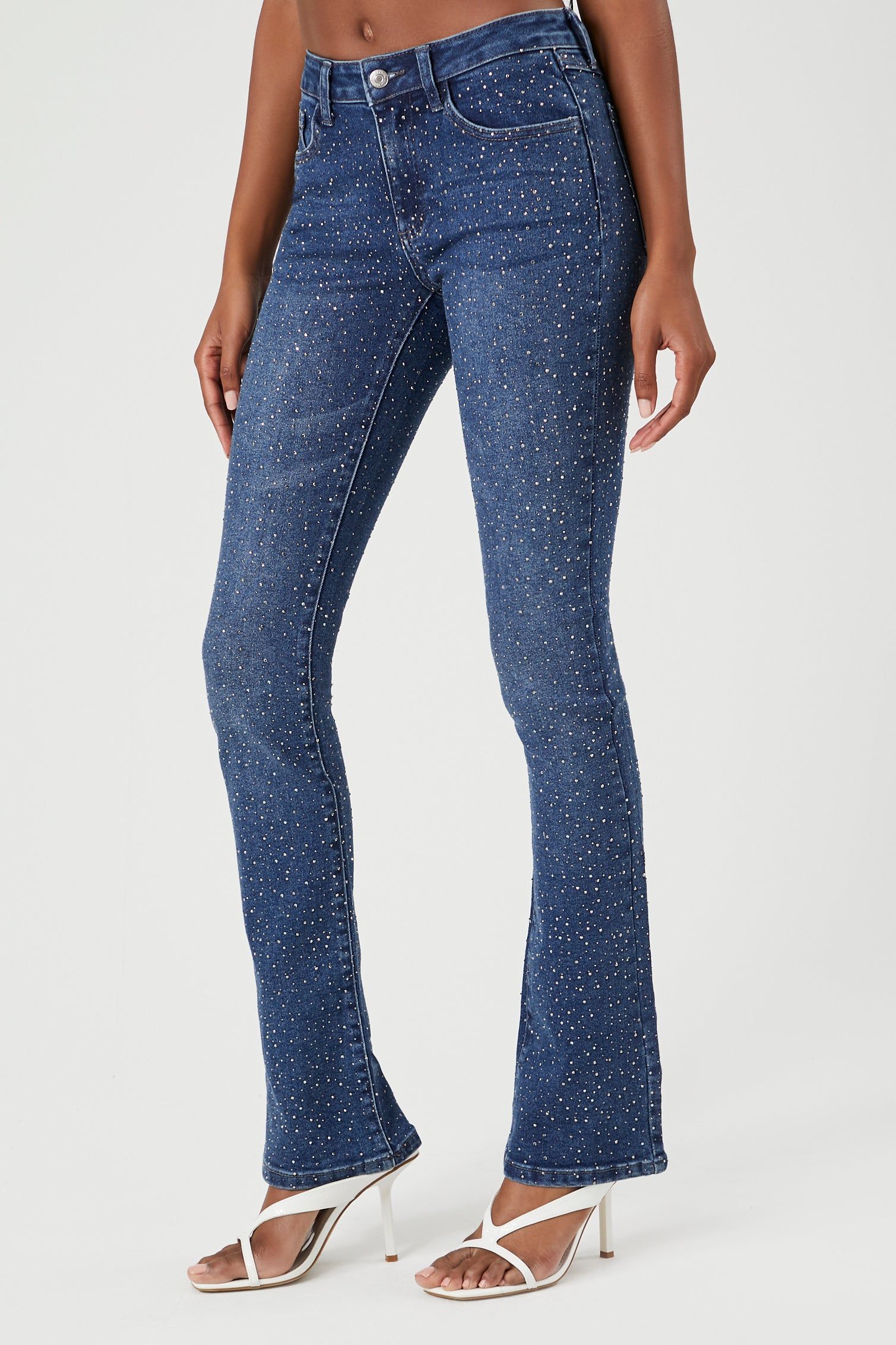 Jean mi-taille à jambe évasée avec pierres du Rhin sold by Urban Planet product image thumbnail 3