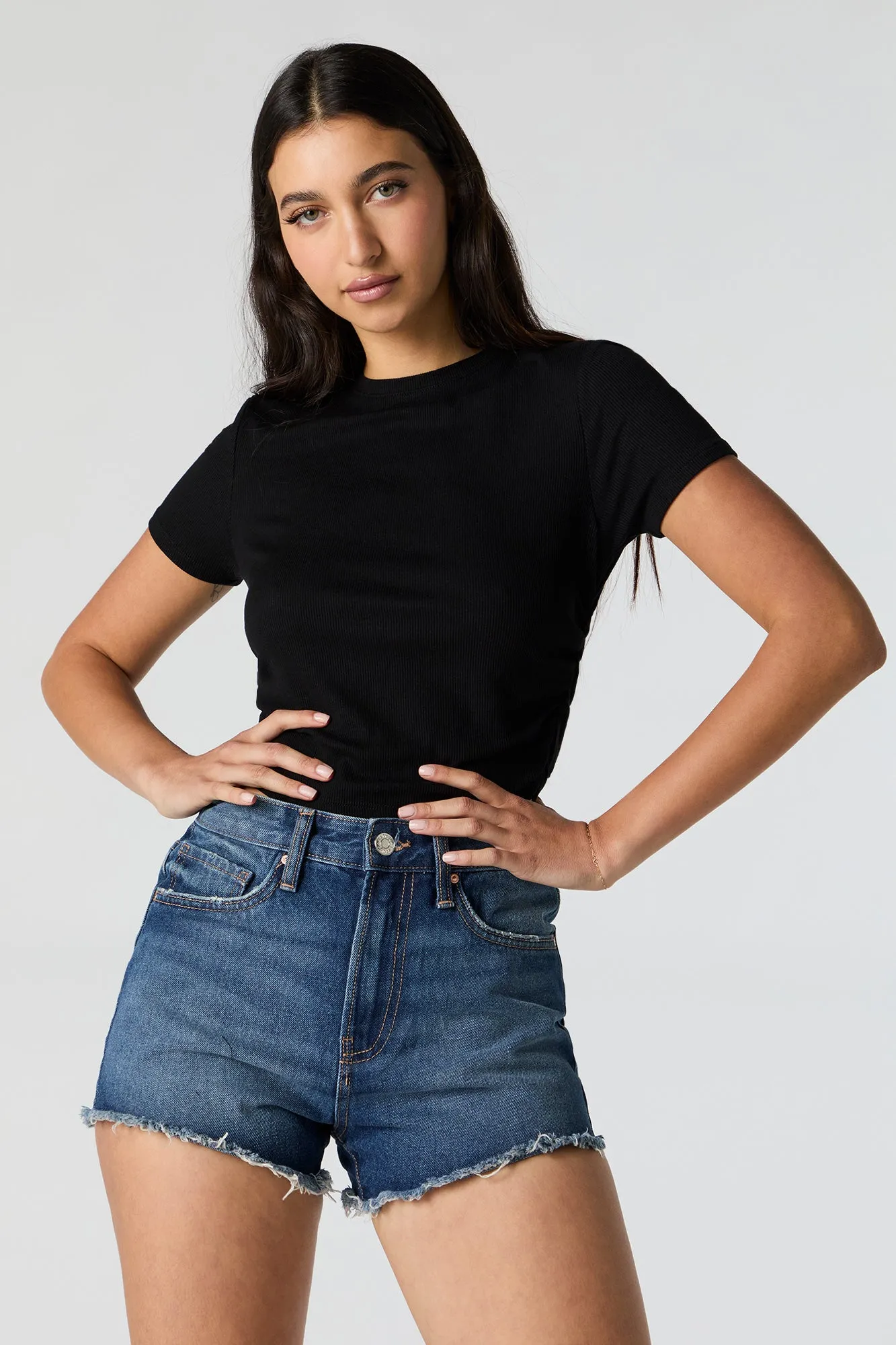 Ribbed Side Cinched Cropped T-Shirt sold by Urban Planet product image thumbnail 4