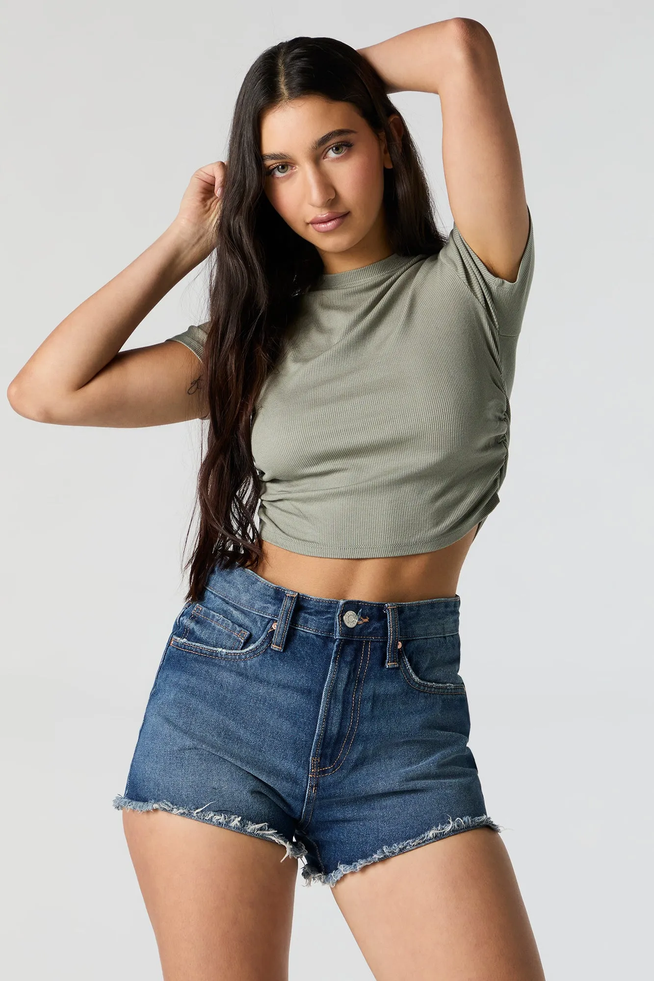Ribbed Side Cinched Cropped T-Shirt sold by Urban Planet