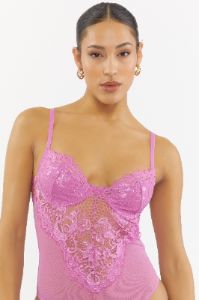 Lace Fishnet Bustier Bodysuit sold by Urban Planet