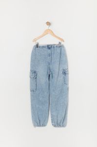 Girls Light Wash Denim Cargo Jogger sold by Urban Planet