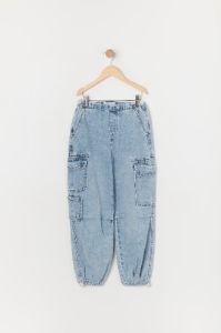 Girls Light Wash Denim Cargo Jogger sold by Urban Planet