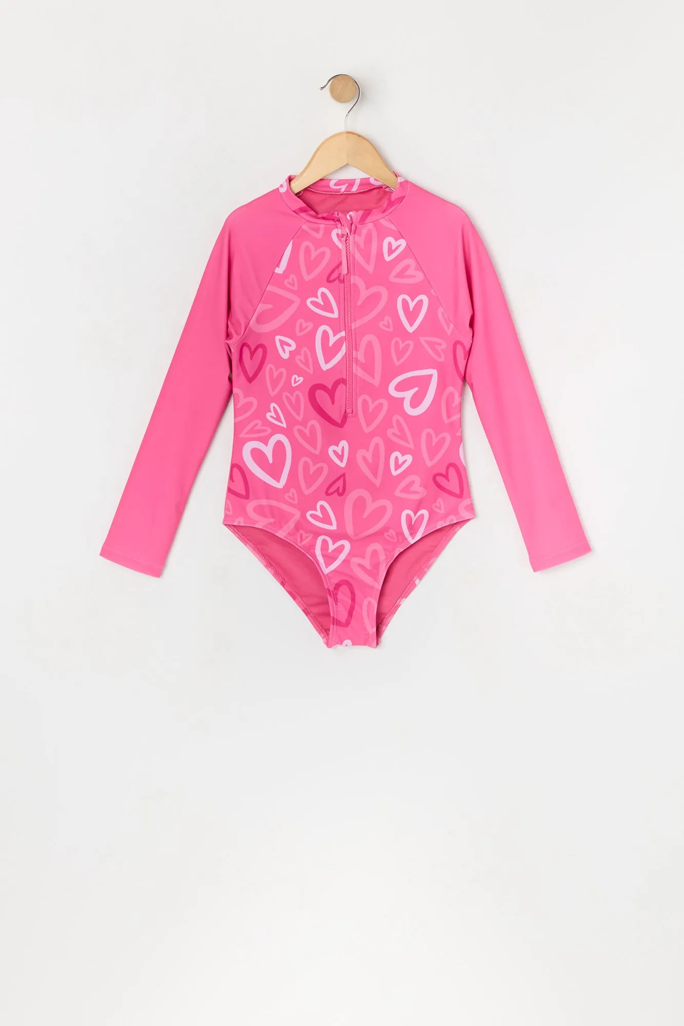 Girls Heart Print One Piece Rashguard Swimsuit sold by Urban Planet