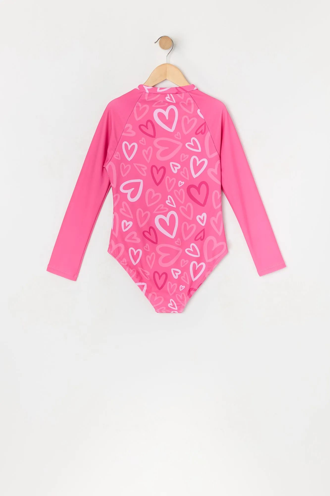Girls Heart Print One Piece Rashguard Swimsuit sold by Urban Planet product image thumbnail 2