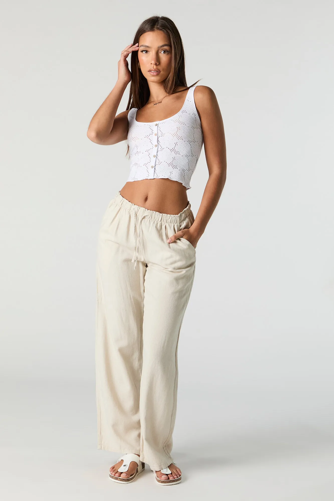 Eyelet Lace Button-Up Cropped Tank sold by Urban Planet product image thumbnail 3