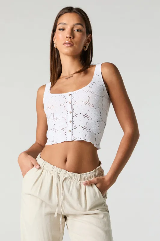 Eyelet Lace Button-Up Cropped Tank sold by Urban Planet