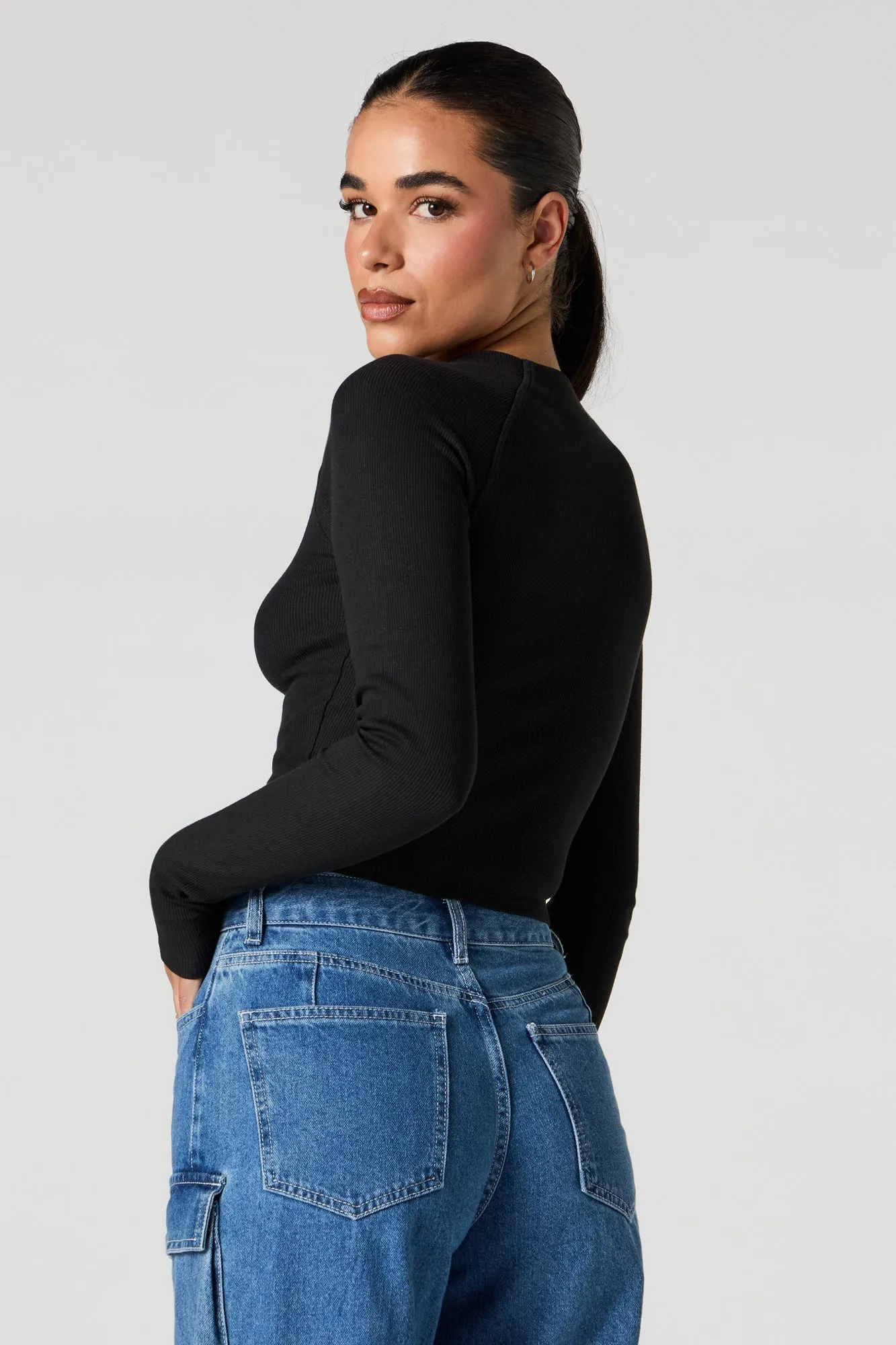 Haut côtelé à manches longues avec col cheminée sold by Urban Planet product image thumbnail 5