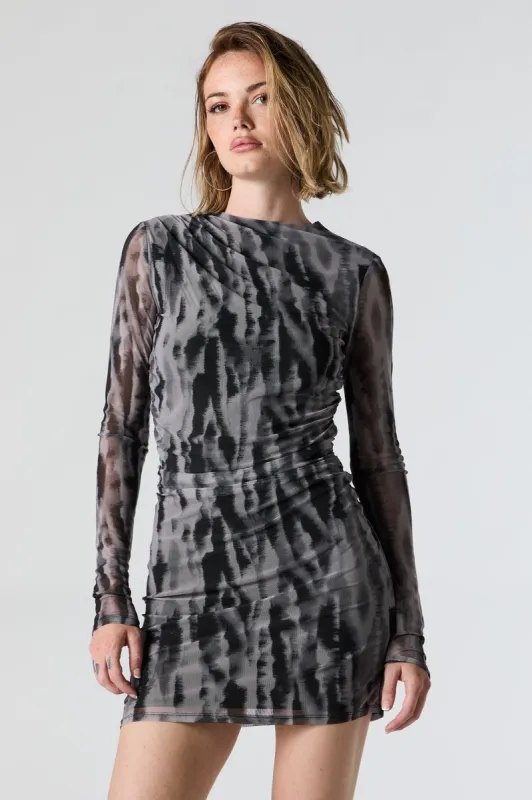 Mesh Ruched Long Sleeve Mini Dress sold by Urban Planet