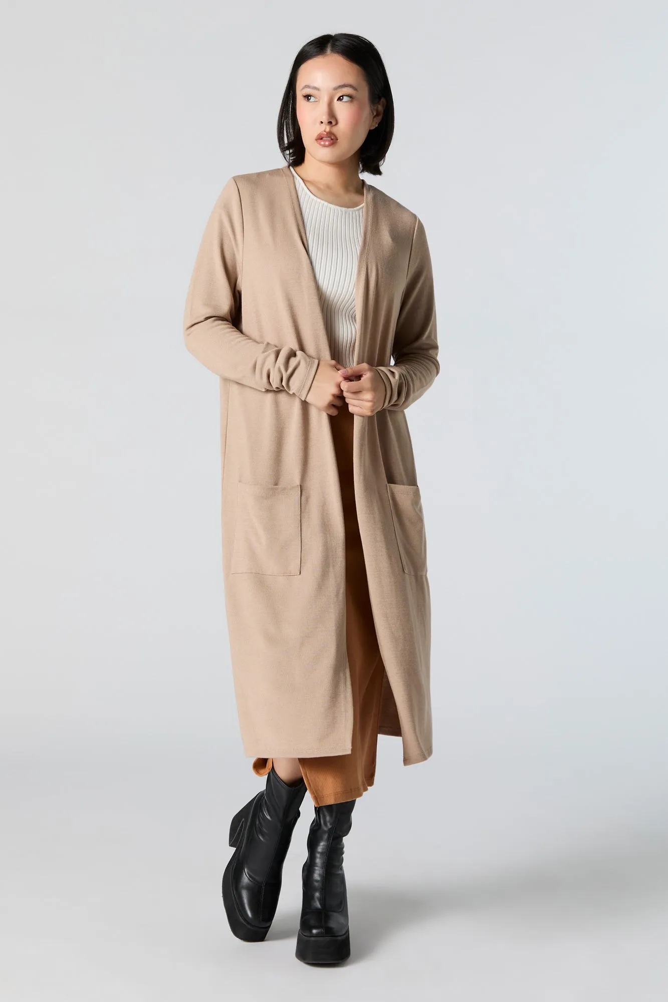 Open Front Long Sleeve Longline Cardigan sold by Urban Planet