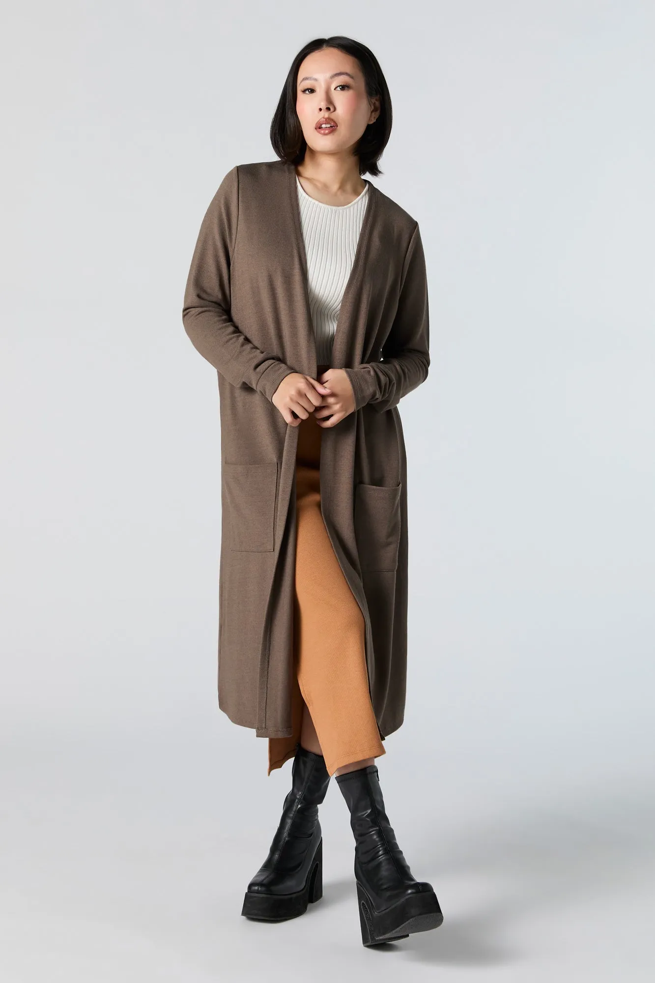 Open Front Long Sleeve Longline Cardigan sold by Urban Planet product image thumbnail 4