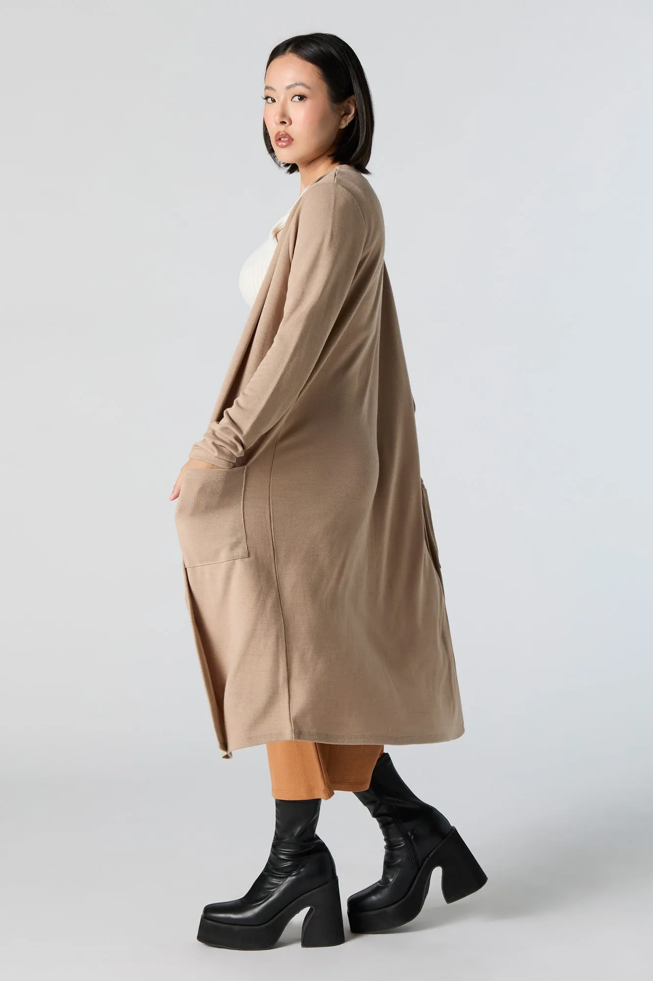 Open Front Long Sleeve Longline Cardigan sold by Urban Planet product image thumbnail 2