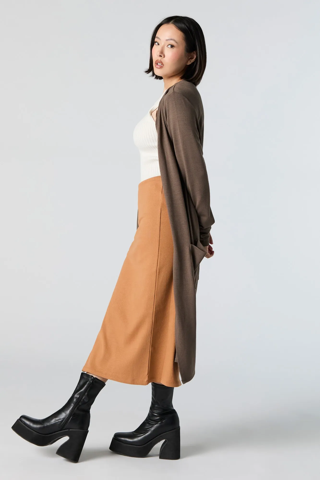 Open Front Long Sleeve Longline Cardigan sold by Urban Planet product image thumbnail 5