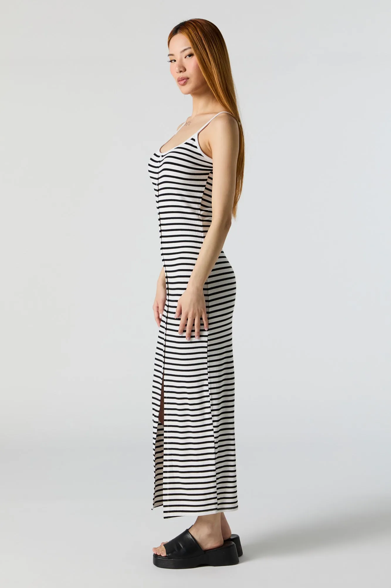 Striped Ribbed Button Front Bodycon Maxi Dress sold by Urban Planet product image thumbnail 2