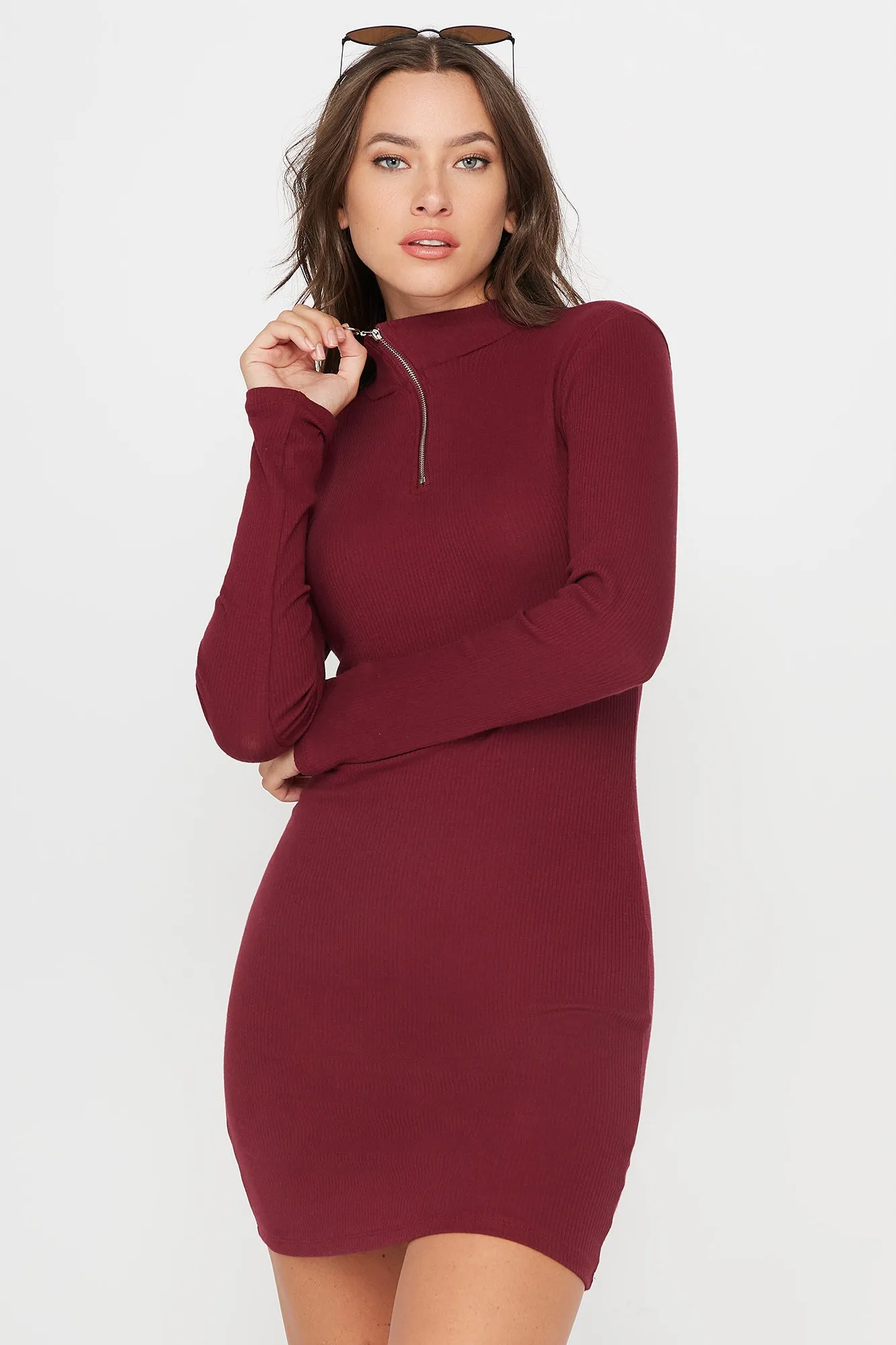 Ribbed Mock Neck Front Zip Mini Dress sold by Urban Planet product image thumbnail 5