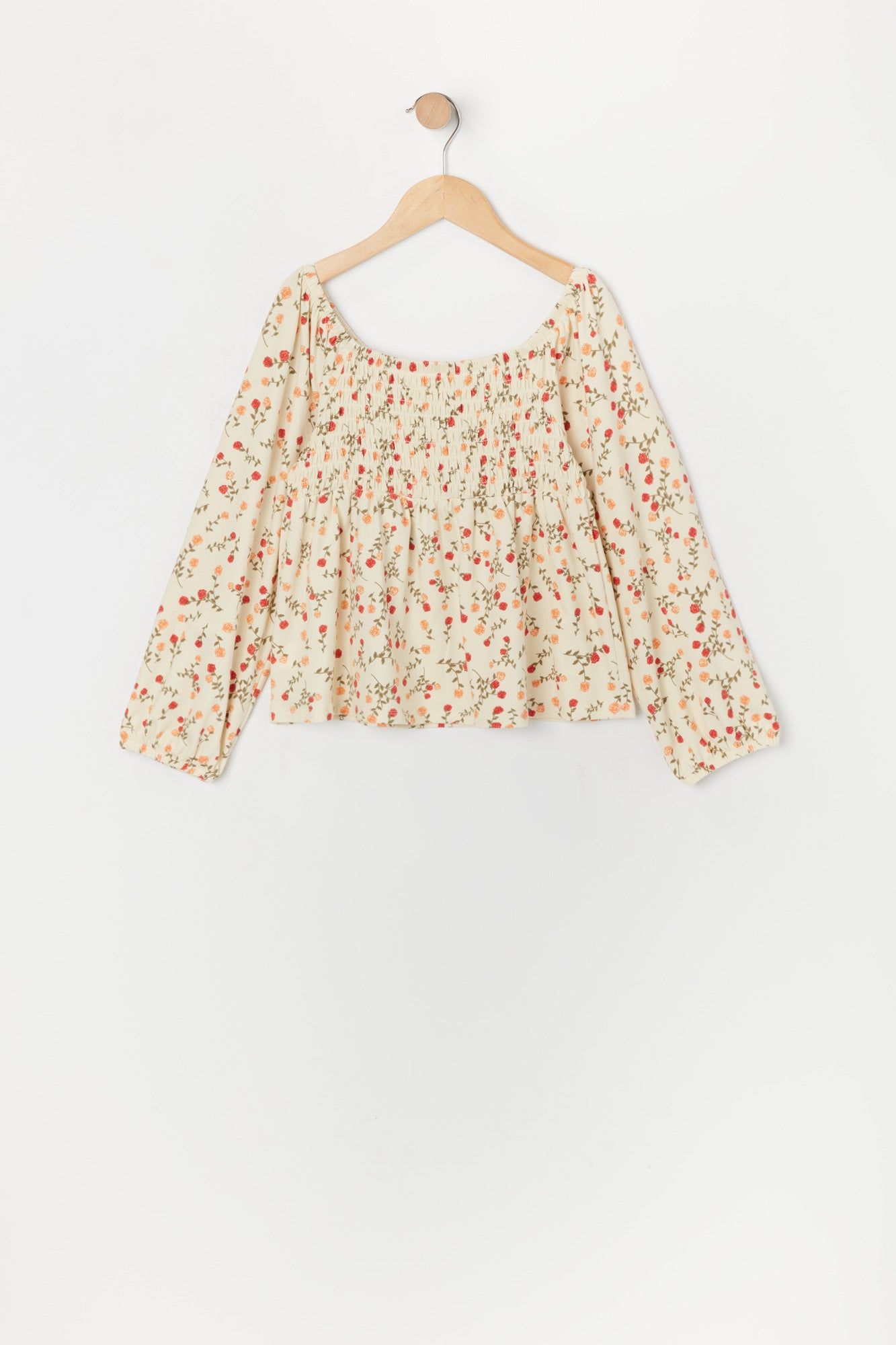 Girls White Floral Smocked Long Sleeve Top sold by Urban Planet product image thumbnail 2