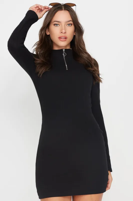 Ribbed Mock Neck Front Zip Mini Dress sold by Urban Planet