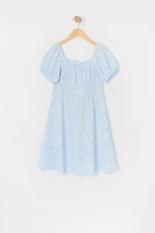 Girls Blue Floral Milkmaid Dress sold by Urban Planet