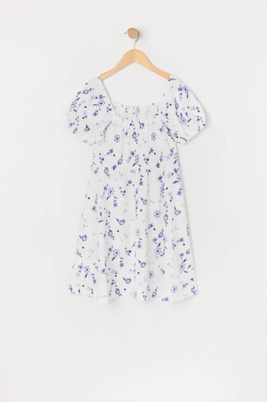 Girls White Floral Milkmaid Dress sold by Urban Planet