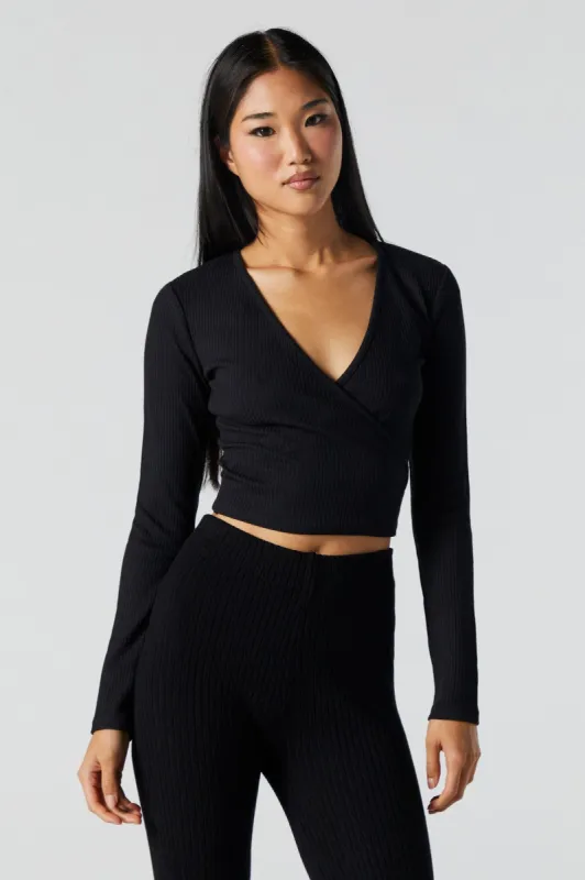 Ribbed Long Sleeve Wrap Top sold by Urban Planet