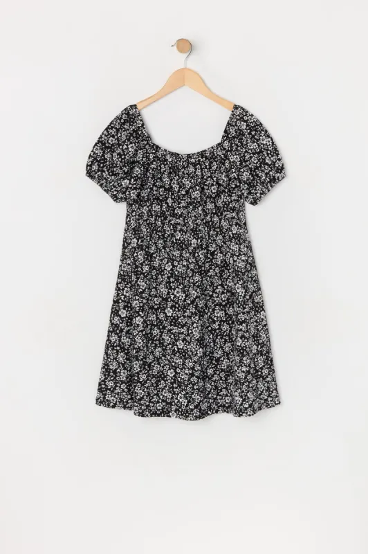 Girls Black Floral Milkmaid Dress sold by Urban Planet