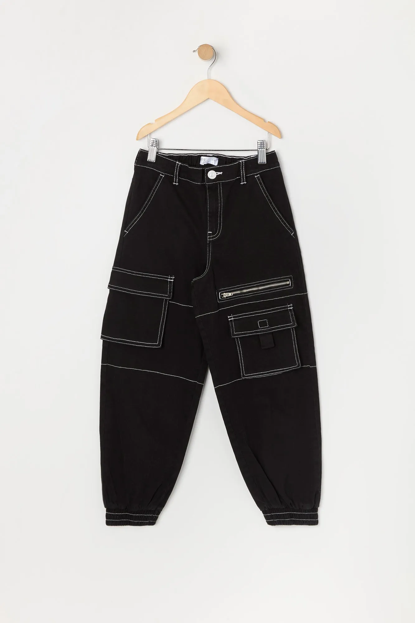 Girls Contrast Stitch Zipper Cargo Jogger sold by Urban Planet product image thumbnail 3