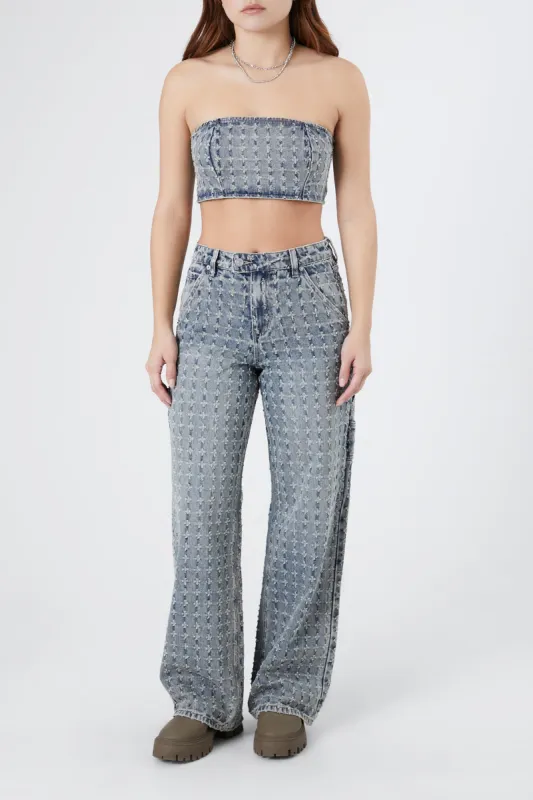 Distressed Print High-Rise Straight Leg Jean sold by Urban Planet