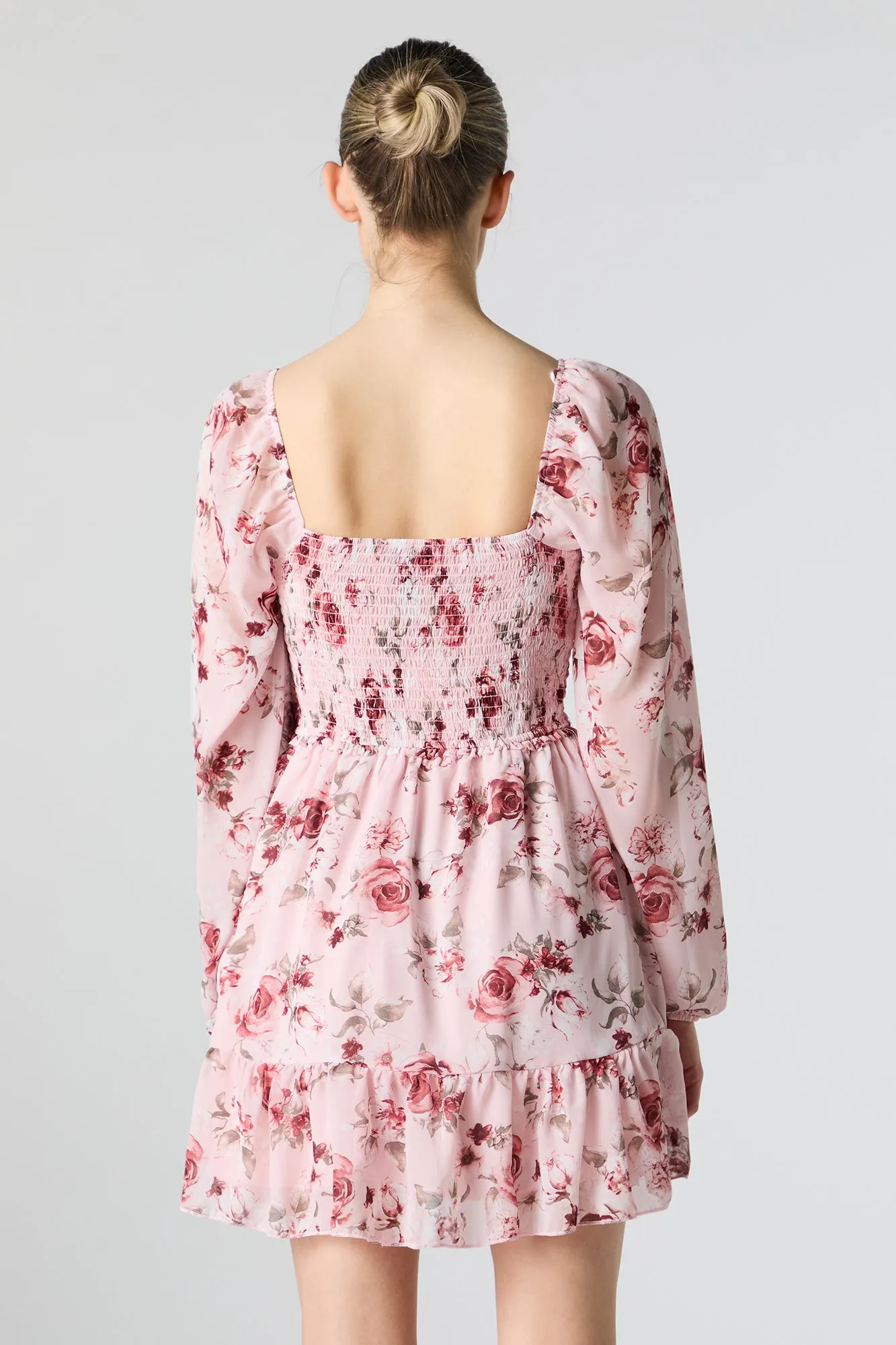 Pink Floral Smocked Long Sleeve Mini Dress sold by Urban Planet product image thumbnail 2