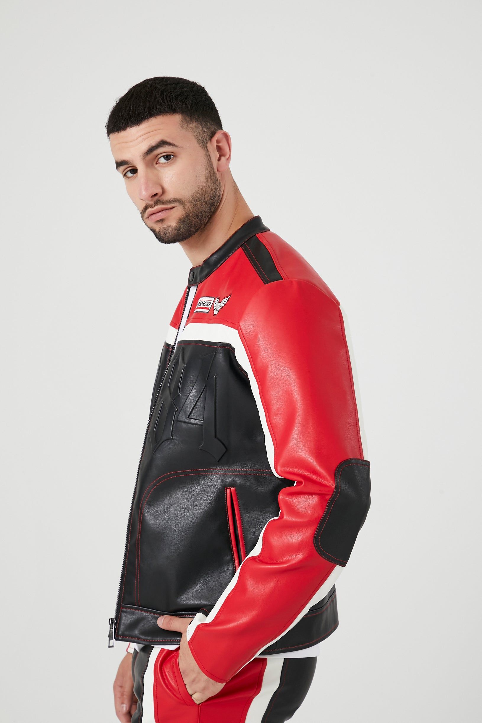 Blouson de style moto en similicuir avec blocs de couleurs sold by Urban Planet product image thumbnail 3