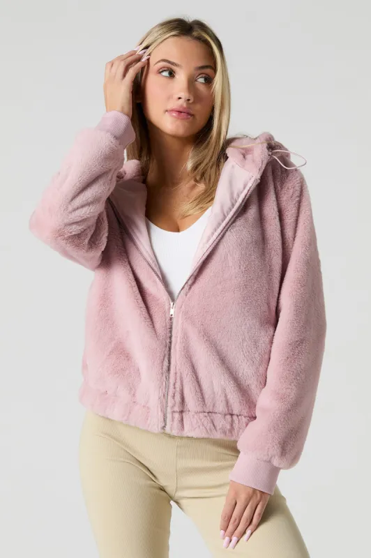 Blouson à capuchon en similifourrure avec fermeture à glissière sold by Urban Planet