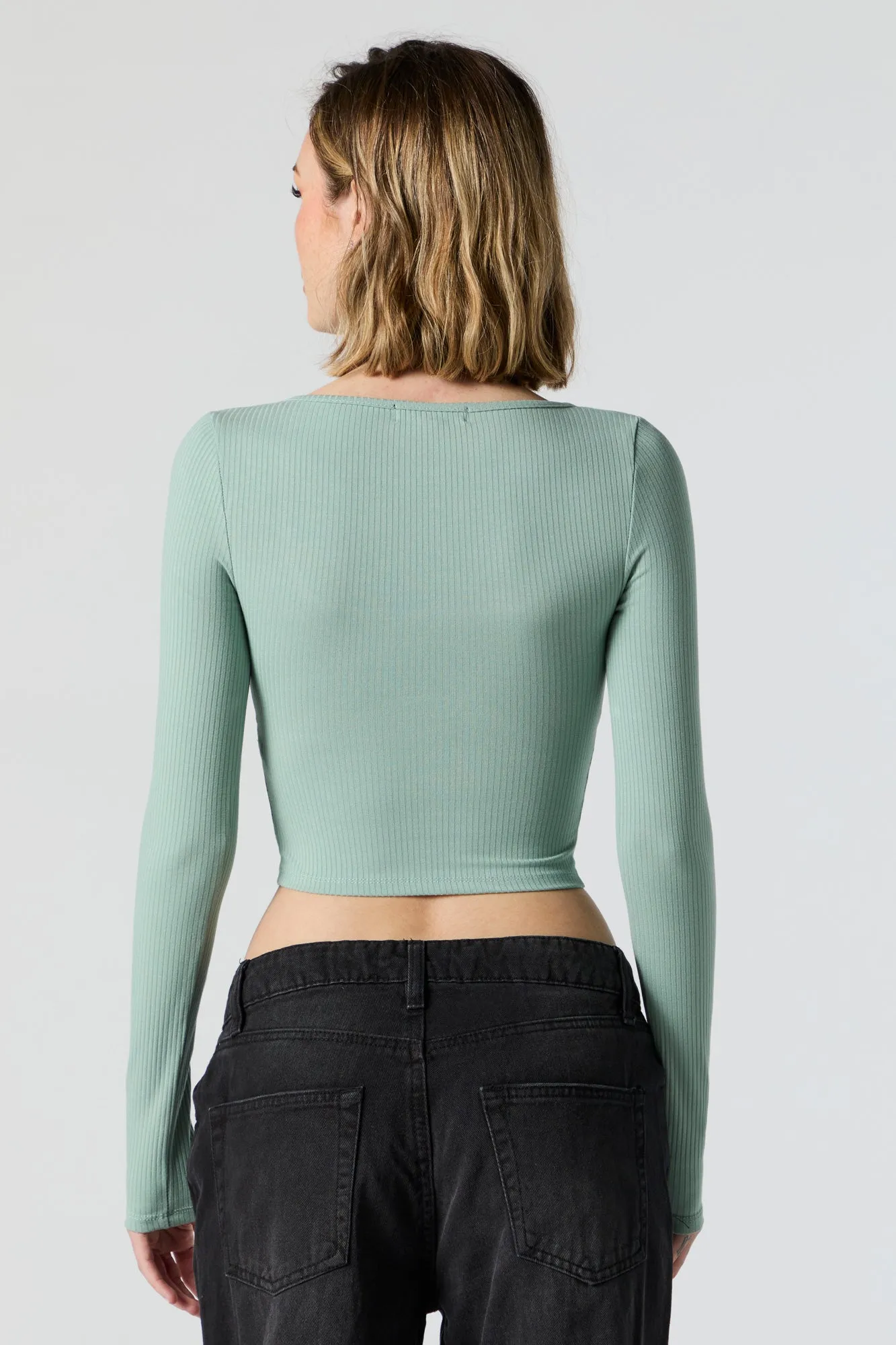 Ribbed Long Sleeve Corset Top sold by Urban Planet product image thumbnail 2