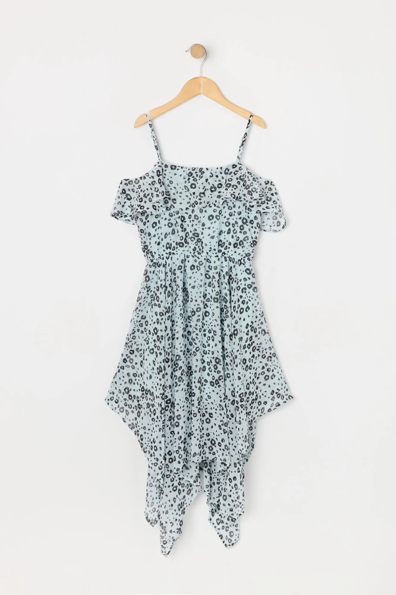 Girls Cheetah Print Chiffon Off Shoulder Dress sold by Urban Planet