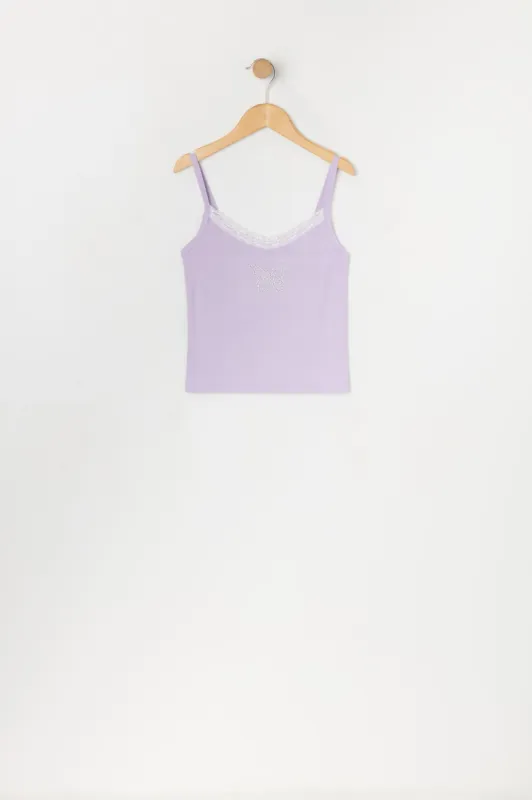 Girls Rhinestone Butterfly Lace Trim Tank sold by Urban Planet
