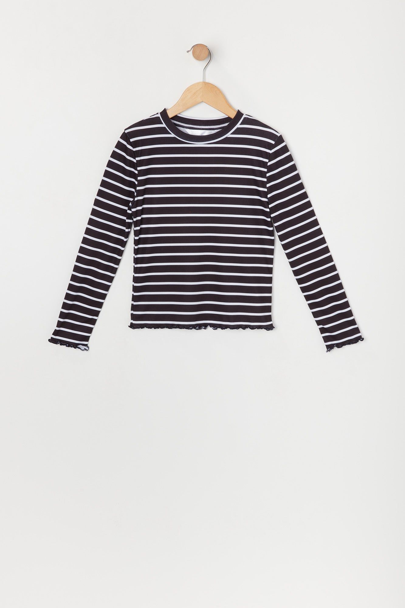 Haut rayé à manches longues avec ourlet volanté pour fille sold by Urban Planet