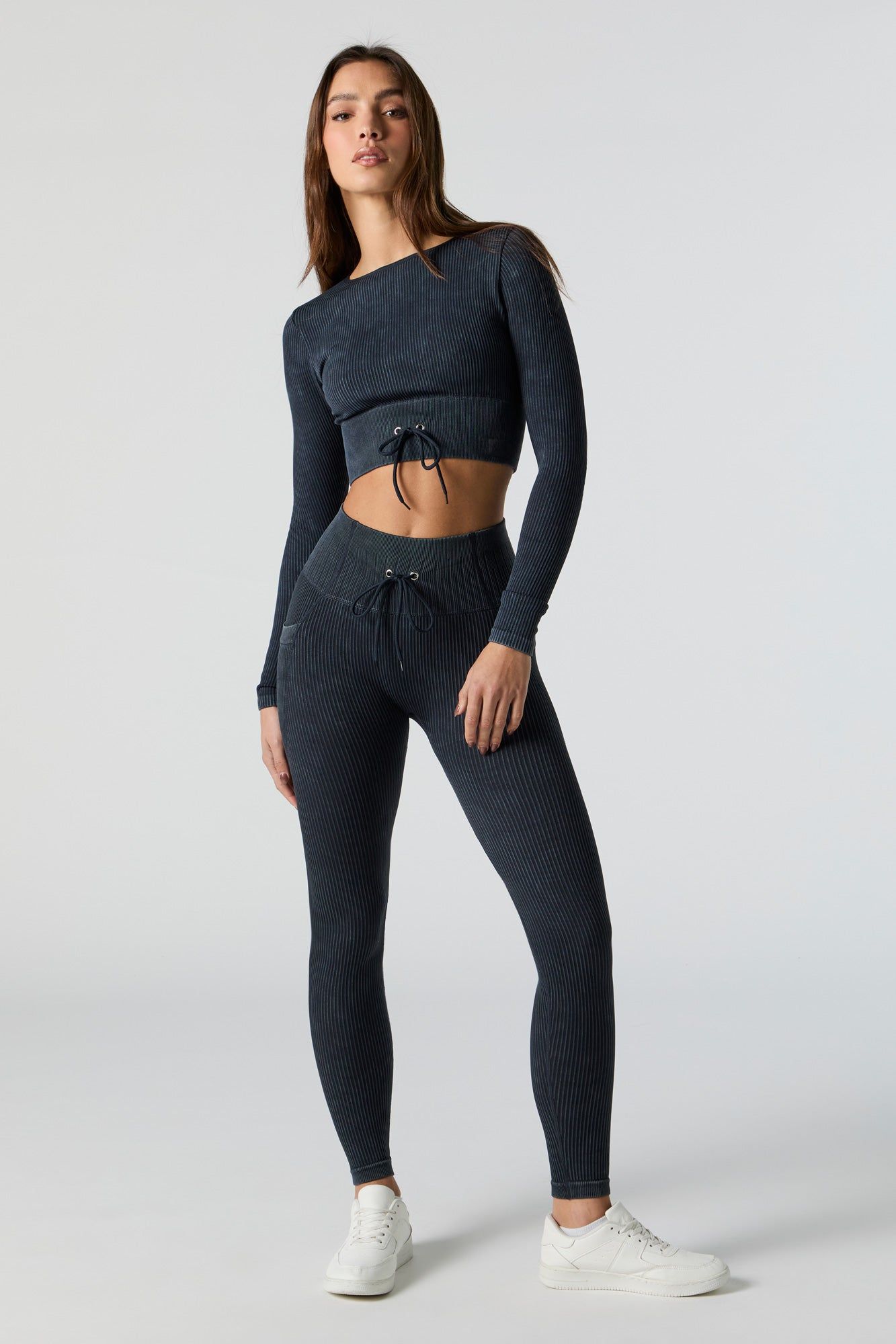 Haut Sommer Ray côtelé délavé sans couture avec taille coulissante sold by Urban Planet product image thumbnail 3