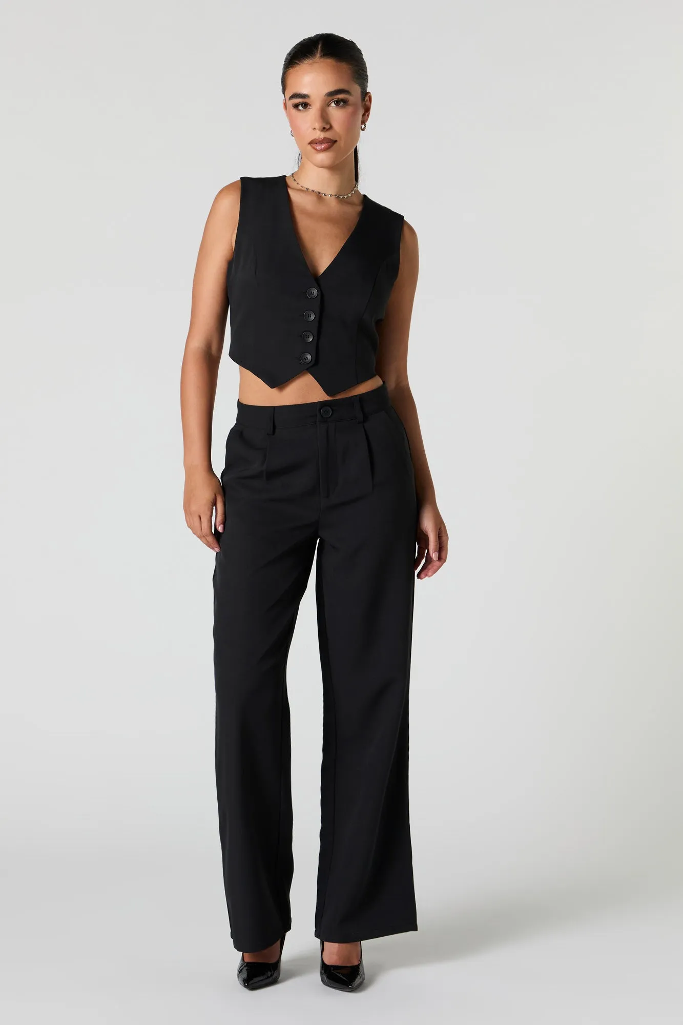 V-Neck Button-Up Cropped Vest sold by Urban Planet product image thumbnail 3