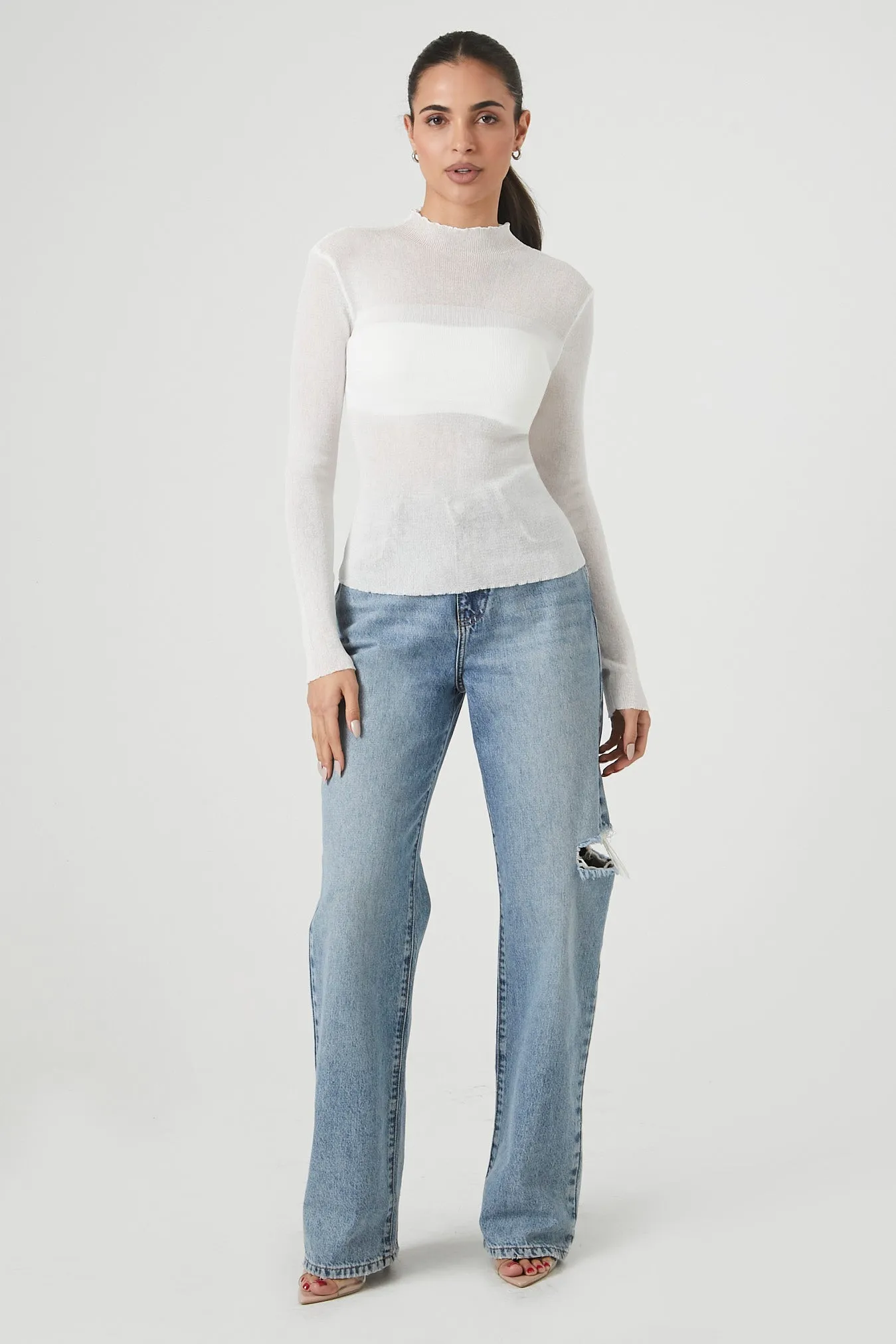 Haut en tricot semi-diaphane à manches longues avec col cheminée sold by Urban Planet product image thumbnail 4