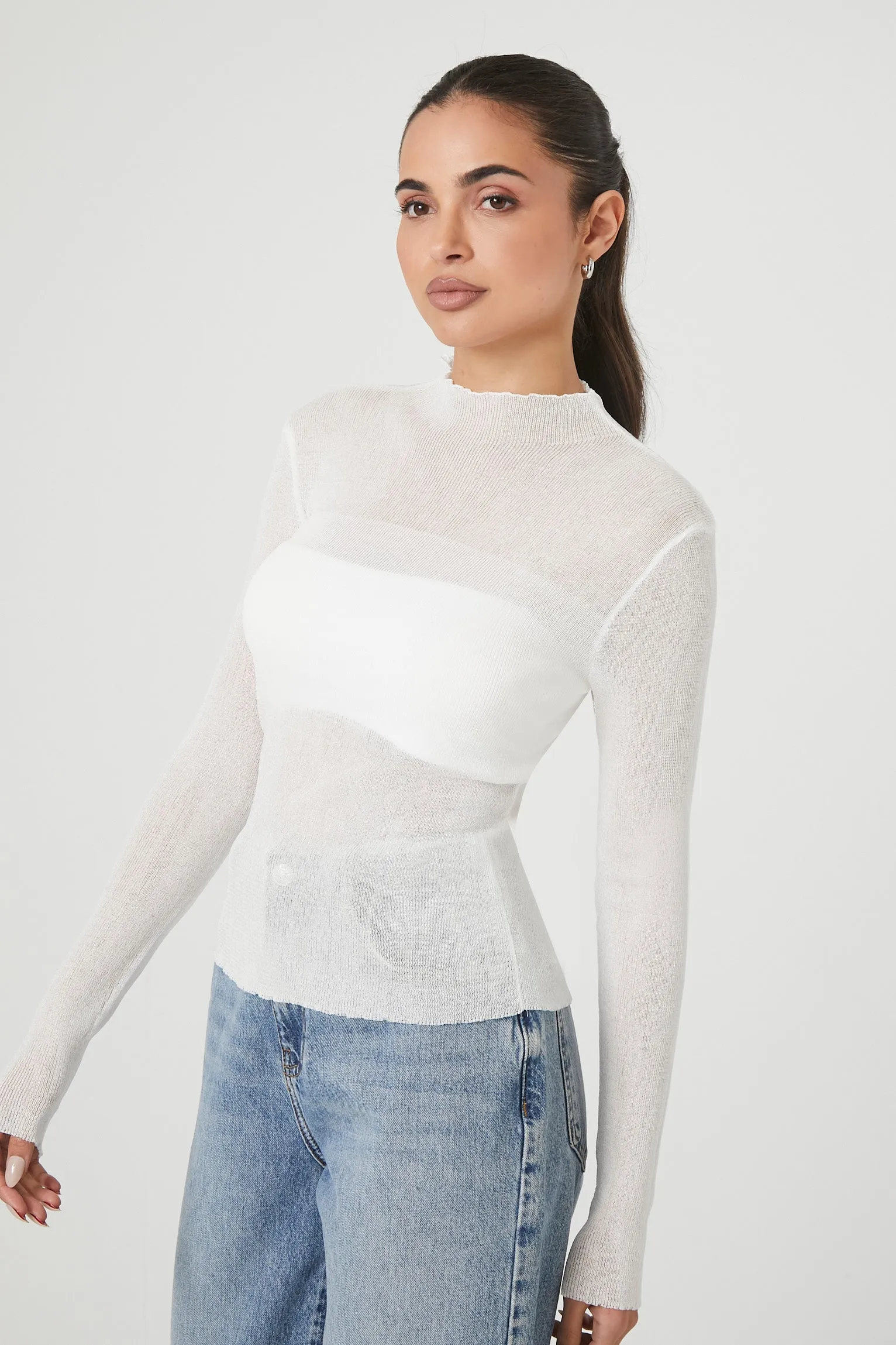 Haut en tricot semi-diaphane à manches longues avec col cheminée sold by Urban Planet product image thumbnail 2