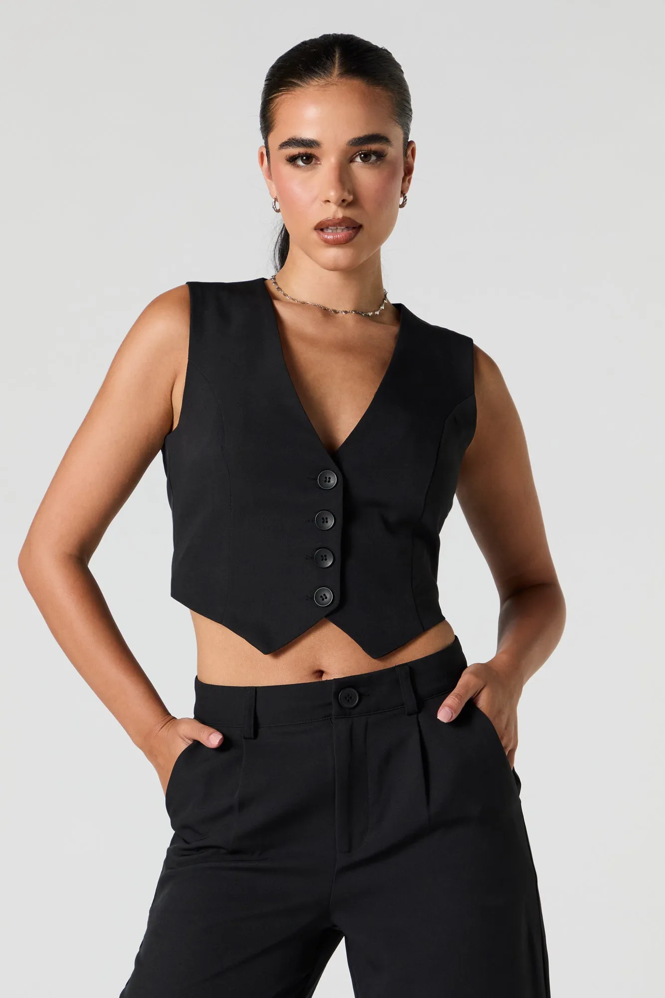 V-Neck Button-Up Cropped Vest sold by Urban Planet