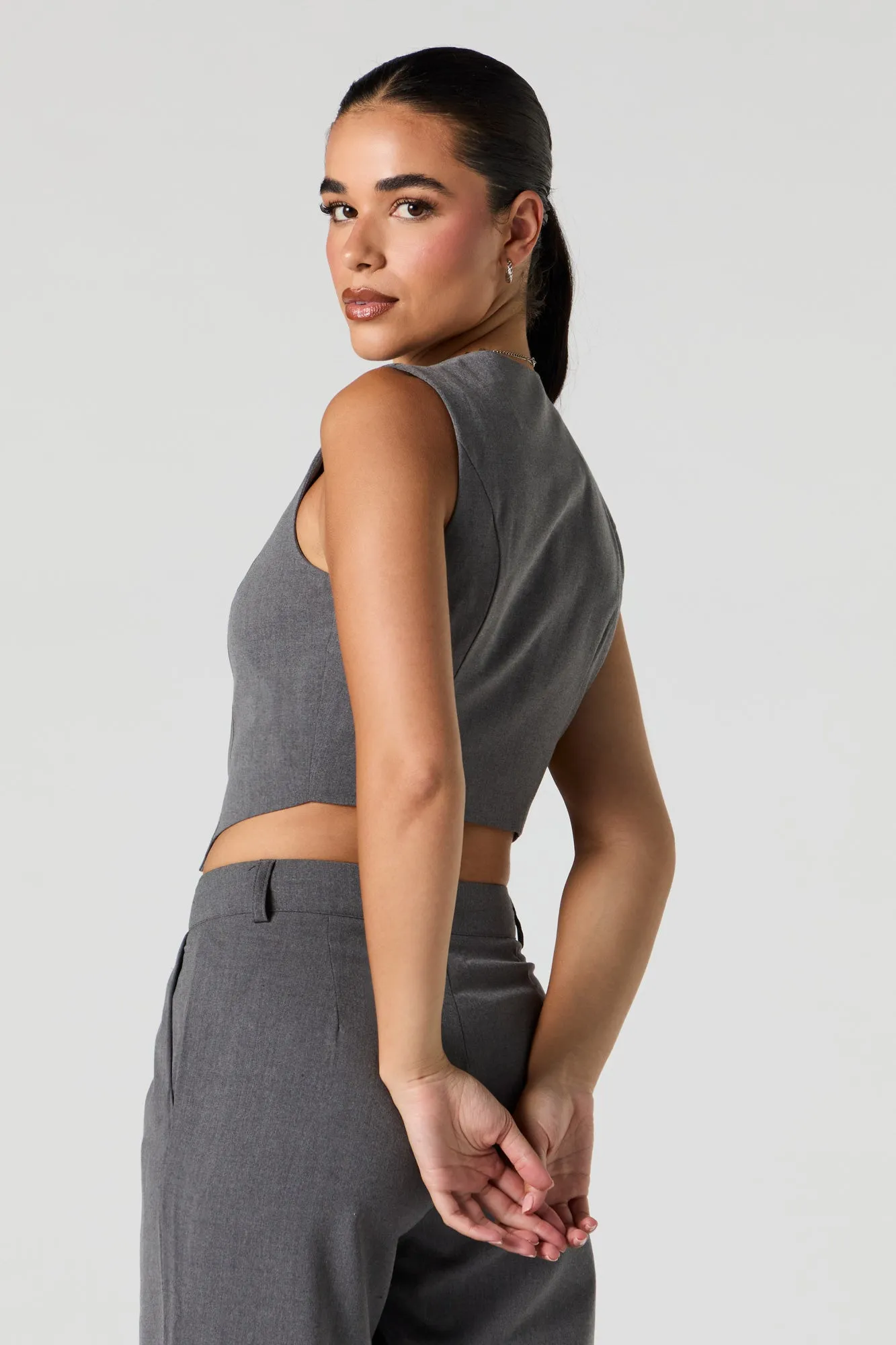 V-Neck Button-Up Cropped Vest sold by Urban Planet product image thumbnail 5