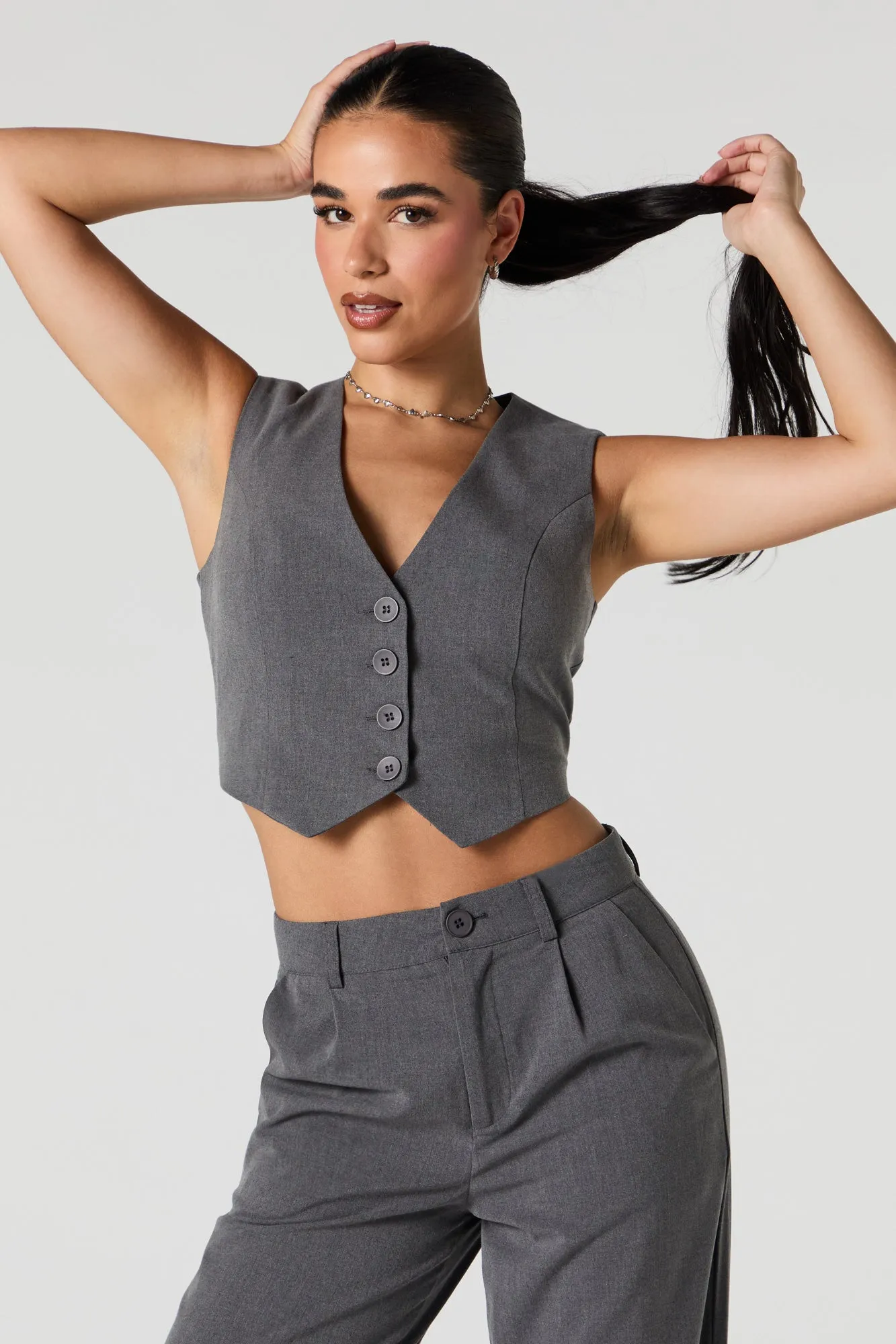 V-Neck Button-Up Cropped Vest sold by Urban Planet product image thumbnail 4