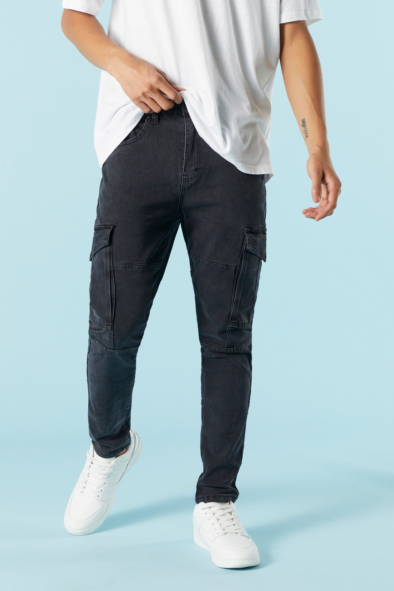 Black Wash Denim Jogger sold by Urban Planet
