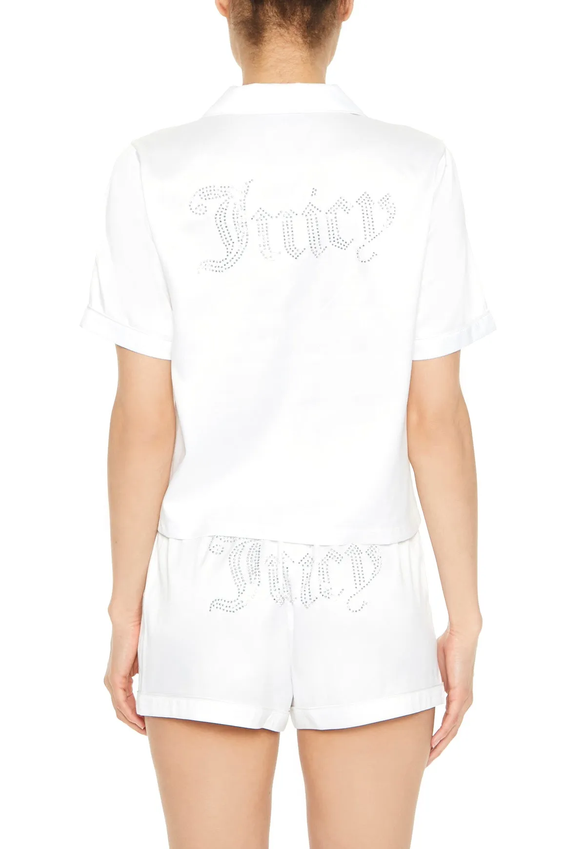 Ensemble pyjama en satin avec t-shirt et short à imprimé Juicy Couture avec pierres du Rhin sold by Urban Planet product image thumbnail 5