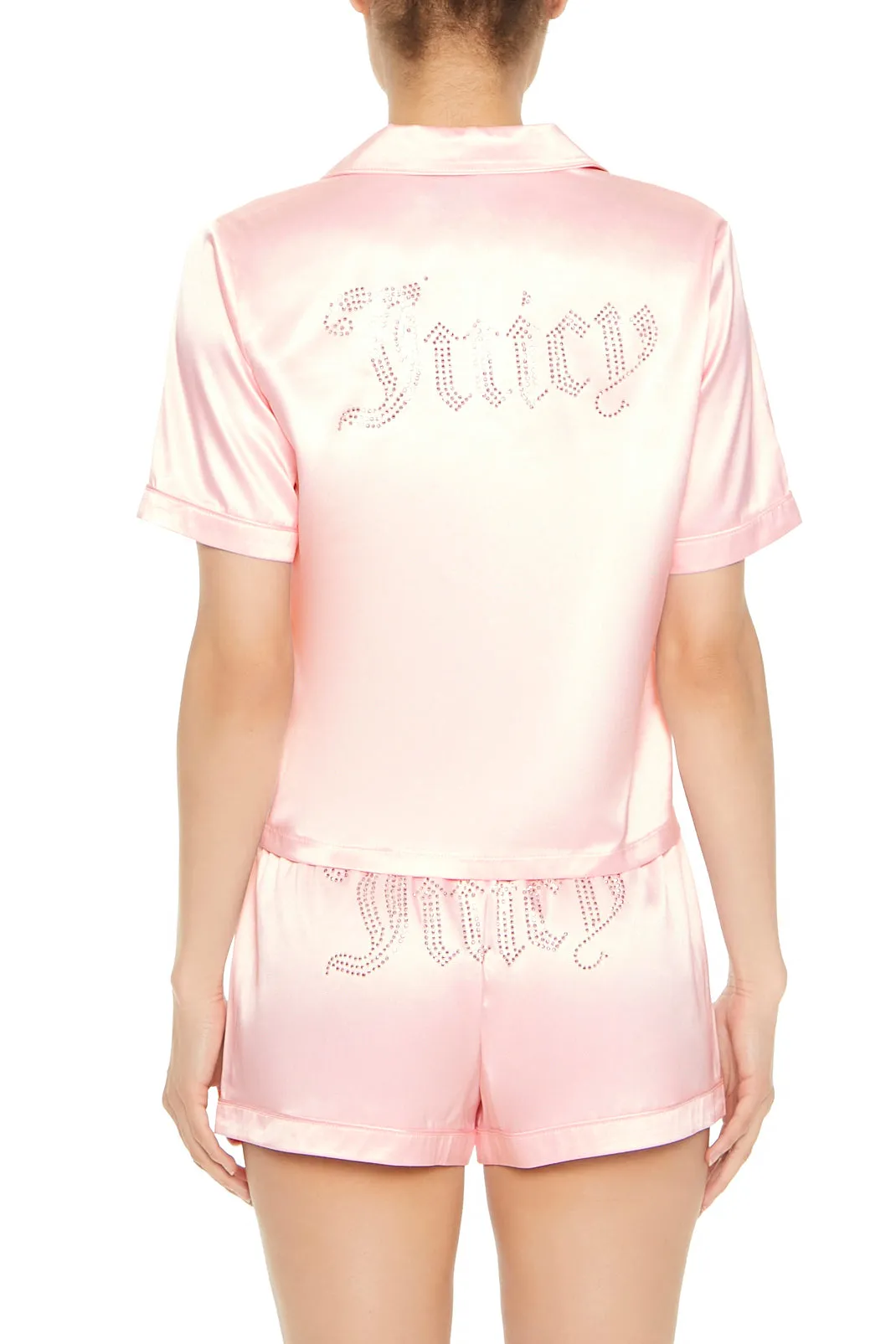 Ensemble pyjama en satin avec t-shirt et short à imprimé Juicy Couture avec pierres du Rhin sold by Urban Planet product image thumbnail 2