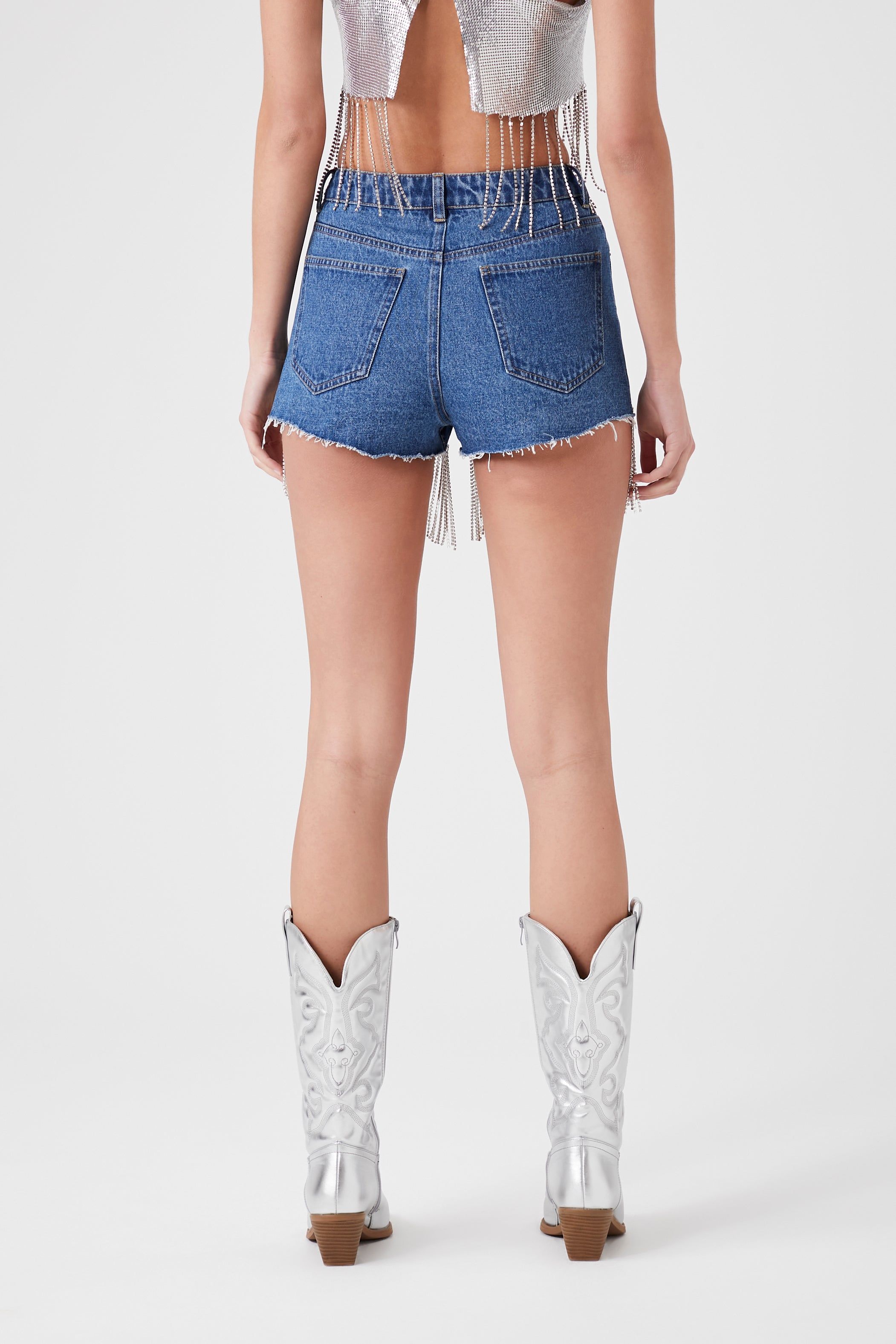 Short en denim avec franges et pierres du Rhin sold by Urban Planet product image thumbnail 2